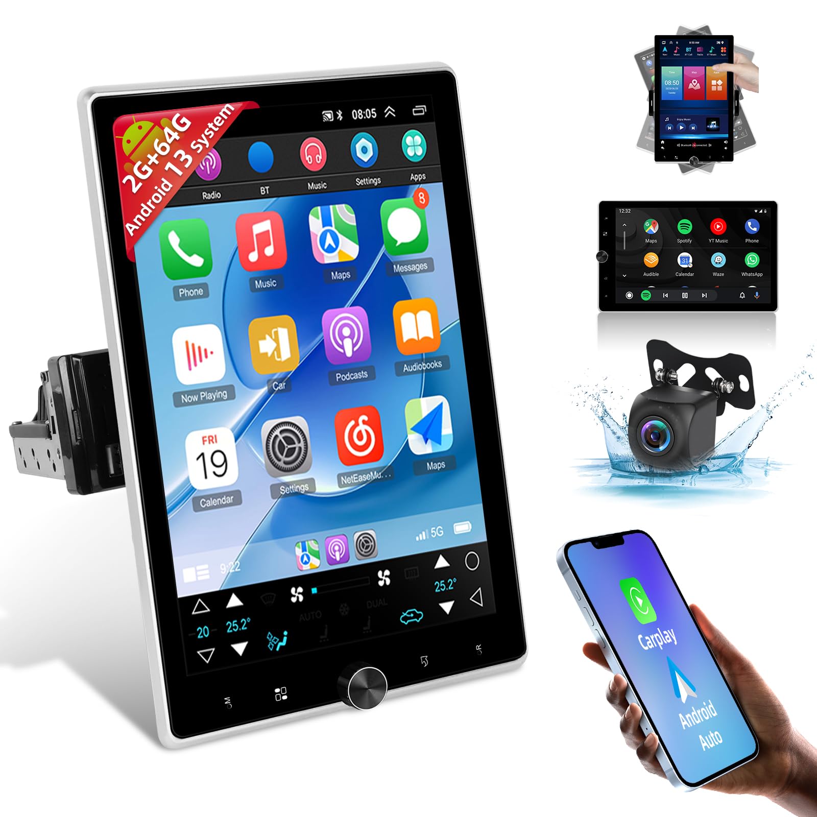 Amazon.com: [2G+64G] Android 13 Rotatable Single Din Vertical Car